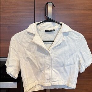 Brandy Melville White Cropped Button-Up Shirt